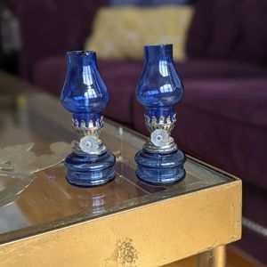 Mini blue Persian glass oil lamps